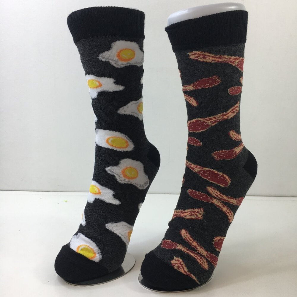 Bacon Eggs Funny Unisex Novelty Crew Socks 2 Pack Black Gray White Yellow Red
